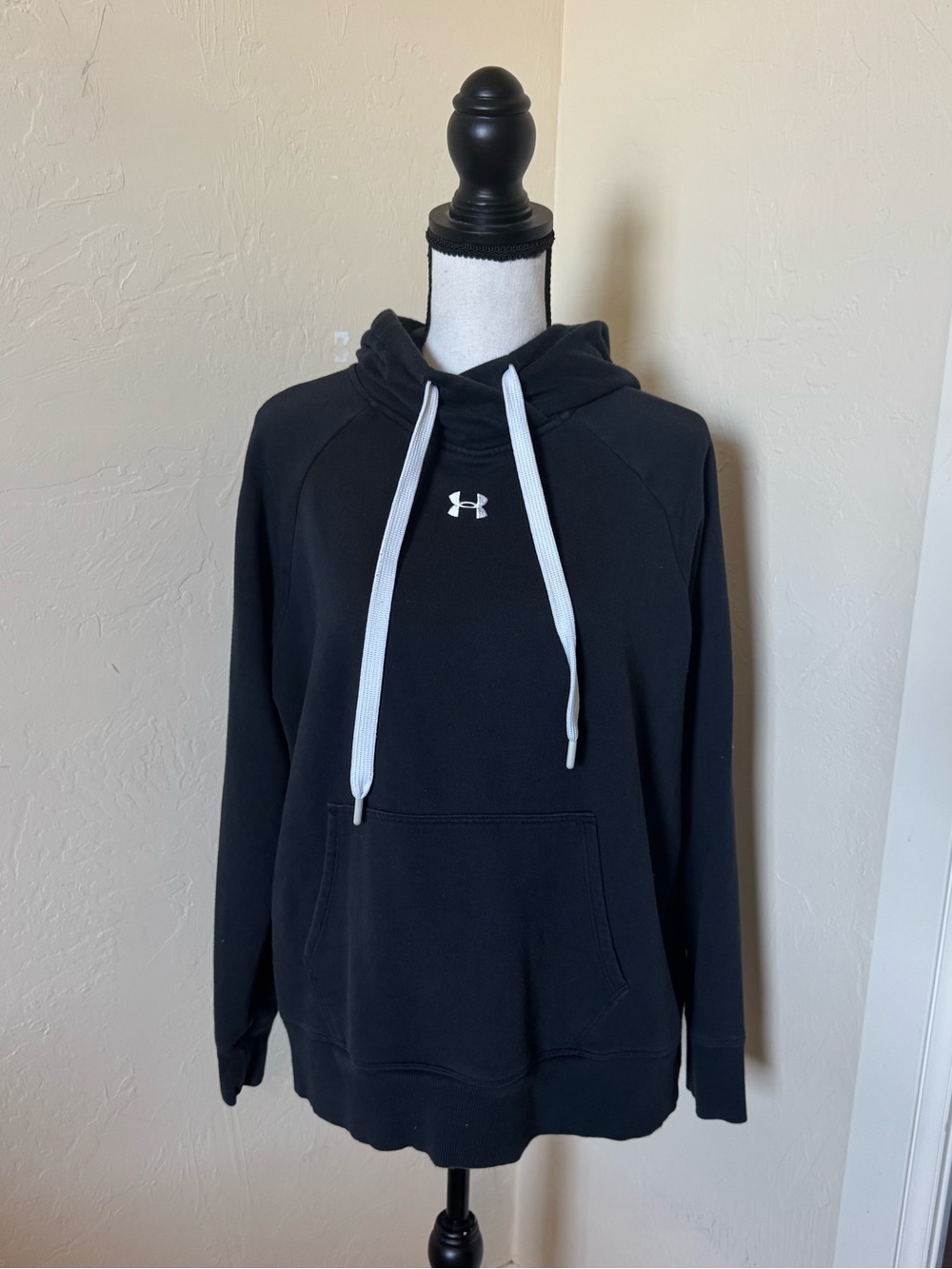 Under Armour Black Pullover Hoodie with White Drawcords